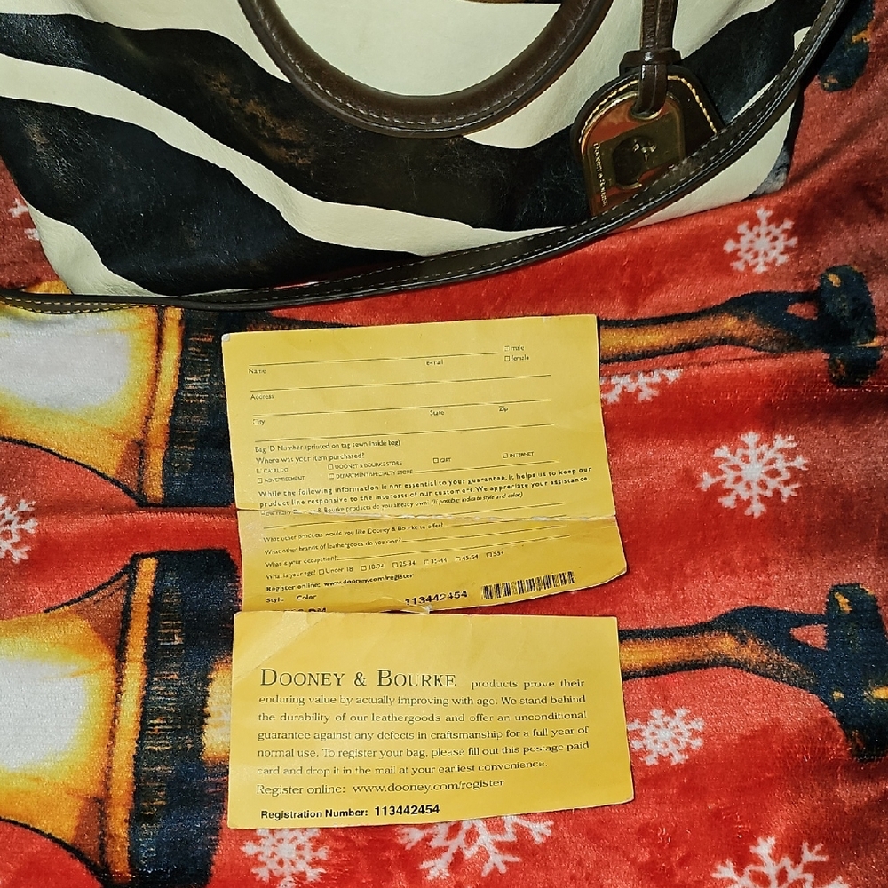 Dooney & Bourke Black, Cream & Brown Zebra-Stripe Leather Satchel - Picture 8 of 8